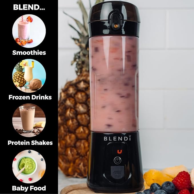 BLENDi Pro+ Portable Blender (17.5oz, Black) – Upgraded Ice Crushing 120W Motor, USB-C Rechargeable, Cordless Personal Blender Smoothies & Shakes – BPA-Free, ravel-Friendly (NEW)