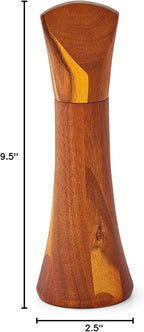 nambe Gourmet Collection Contour Pepper Mill | 9.5-Inch | Made with Acacia Wood and Ceramic Mechanism | Refillable Salt Mill Shakers | Designed by Lou Henry