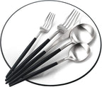 Gugrida Black Silver Flatware, Royal 20 Piece Matte Black Handle 18/10 Stainless Steel Tableware Sets for 4 Including Forks Spoons Knives, Camping Silverware Travel Utensils Set Cutlery (Black Silver)