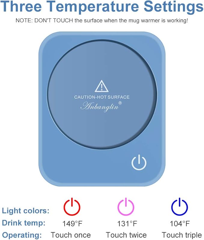 Coffee Mug Warmer, Smart Desk Cup Warmer with 3 Temperature Control & Auto Shut Off, Electric Heating for Candle, Milk, Tea, Beverage (Sky Blue)