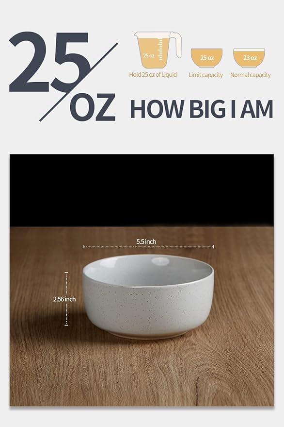 famiware Milkyway Cereal Bowl, Soup Bowls for 4, 25 Ounce Bowls Set for Kitchen, Bowl Set for Cereal Soup Rice Pasta Salad Oatmeal, Light Gray