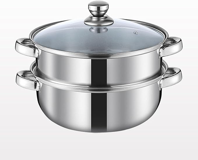 Steamer Pot for Cooking 3.0-Quart Steam Pot with Lid 2-tier Multipurpose Stainless Steel Steaming Cookware with Handle for Vegetable, Soups, Stews and Pasta