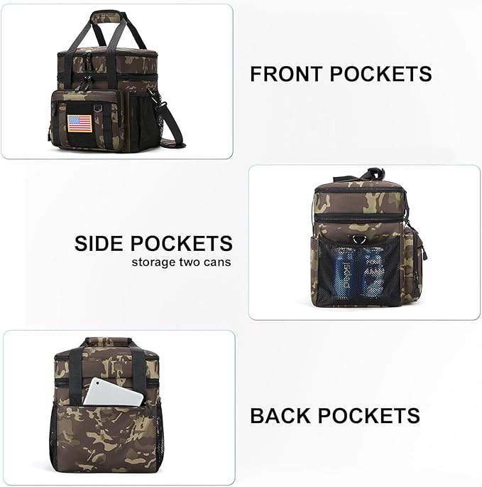 Expandable Large Tactical Lunch Box for Adults, Heavy Duty Durable Lunch Cooler Bag with MOLLE Lunch Pail for Work Camping Fishing Picnic (Black-Camo, 24L)