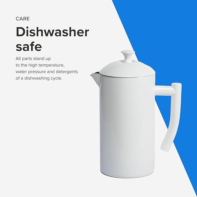 Frieling Double-Walled French Press Coffee Maker - Stainless Steel Coffee Maker with Reusable Filter (34 Fl Oz, White)