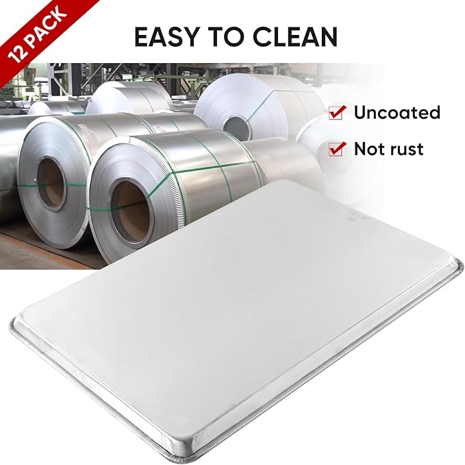 TENUP 12 Pack Aluminum Full Sheet Pan, 26" x 18" Heavy Duty Commercial Baking Tray Reinforced Rim, Warp-Resistant Rust-Free