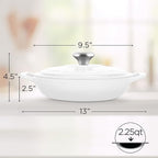 Signature Enameled Cast Iron Braiser, Non-Stick Serving Pot with Tight Fitting Lid for Perfect Roasting, Baking, Sauteing, Searing, and Pan Frying | 2.25Q (2.1L) - White