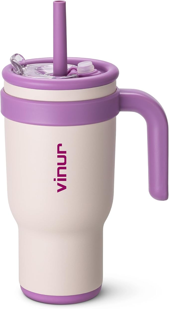 VINUR Tumbler with Handle-30 oz Stainless Steel Double Wall Vacuum Insulated Tumbler with Lid and Straw, Leak Proof Water Cup for Travel