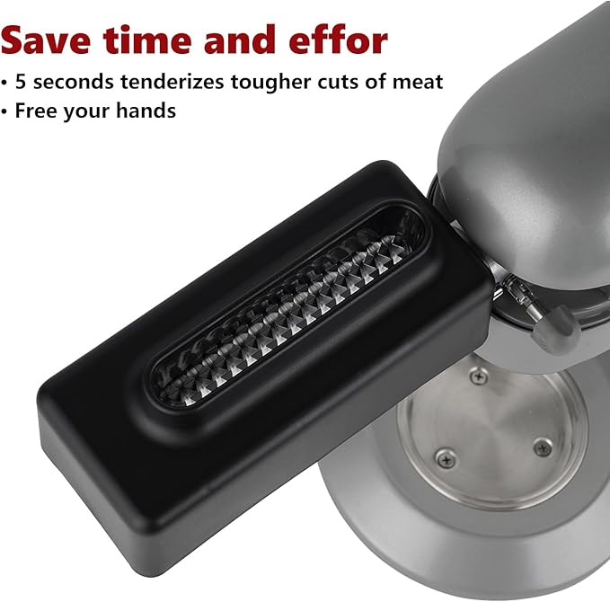 Meat Tenderizer Attachment Compatible with All KitchenAid and Cuisinart Stand Mixers, Meat Tenderizer with Stainless Steel Gears, Tenderize Meat More Smoothly and Cooking Effortless, Black