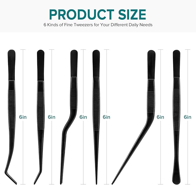 Kitchen Tweezer Tongs Set,6 Pcs Kitchen Tweezers,6.3" Cooking Tweezers Set,Stainless-Steel Food Chef Culinary Tweezers Tongs for Baking Decorating Feeding Plating,Black