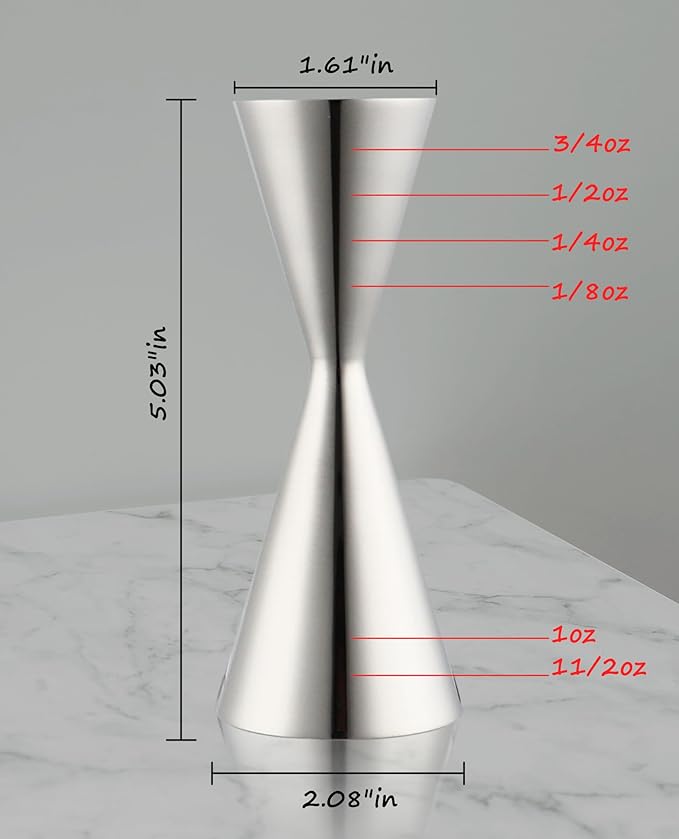 Silver Double Jigger Premium Japanese Style Slim Measuring 2 OZ 1 OZ Jigger,Double Cocktail Jigger,Japanese Jigger Bar Tool for Bar Home Party Wine Drink(304 SS)