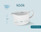 Kook Ceramic Gravy Boat, Serving Dispenser, Porcelain Pitcher for Sauces, Dressings and Creamer, Large Handle, Microwave and Dishwasher Safe, 18 oz, White