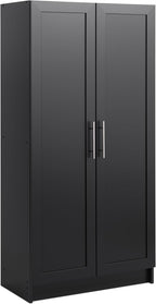 Prepac Elite Accent Cabinet with Panel Doors, Black Storage Cabinet, Bathroom Storage, Pantry Cabinet with 3 Shelves 16.75" D x 32" W x 65" H