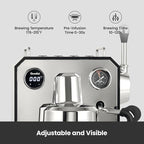 Owl Espresso Machine, 15 Bar Professional Semi-Automatic Espresso Maker with Milk Frother Steam Wand & 57oz Removable Water Tank, Dual Display, for Cappuccino, Latte, G3006, Stainless Steel