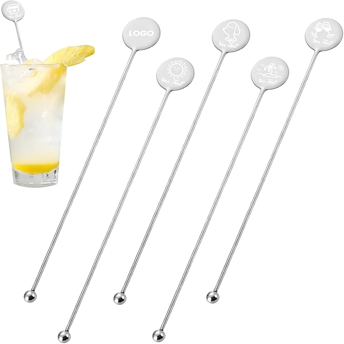 6.89inch Custom Drink Stirrers, Metal Stir Sticks 3 Count Personalized Beverage Stirrers, Stainless Steel Swizzle Sticks for Wedding Cocktail (Silver)