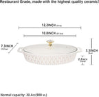 10" x 7" Ceramic Oval Casserole Dish with Glass Lid, 30 Ounce Serving Soup Tureen,Chafing Dish for Buffet, Family Food preserve Tray, Catering Casserole for Party Style