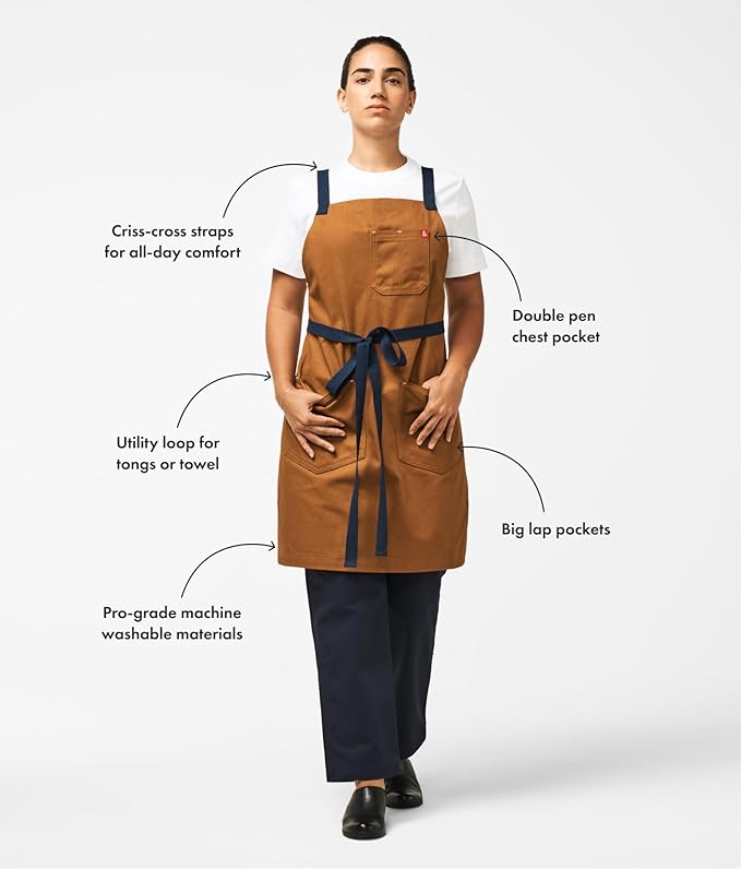 hedley & bennett Crossback Apron - Crossback Chef Apron with Pockets - 100% Cotton Denim, 8oz - Cedar Blue