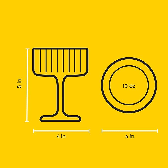 JoyJolt Elle Fluted 10oz Coupe Glass Set of 2, Unique Champagne Glasses for Cocktails and Martinis, Ribbed Vintage Style Drinking Glasses