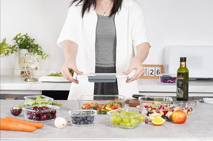 GC glass Food Storage Containers with Lids, Meal Prep Containers, Airtight Lunch Containers Bento Boxes with Snap Locking Lids for Microwave, Oven, Freezer and Dishwasher