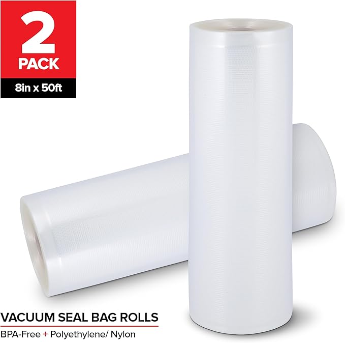 Stock Your Home 8" x 50' Vacuum Seal Bags Rolls (2 Pack), Vacuum Seal Bags for Food Saver, Freezer, Microwave, and Boil Safe Vacuum Sealer Bags Rolls