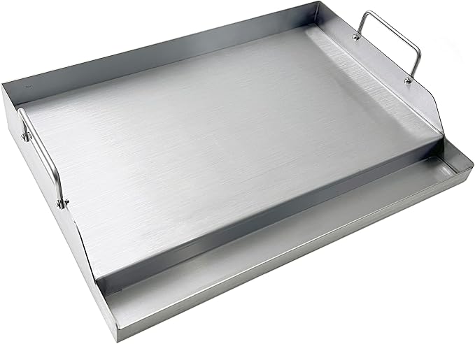 Direct Store Parts DS126 Stainless Steel BBQ Cooking Griddle, Universal Flat Top Griddle with 2 Handles for Most Gas Grills, W18"×D12.5"×H2.75", Heavy Duty Stainless Steel Griddle 1pc, Middle size