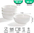 32 Ounce Large Cereal Bowls, Salad Bowls, Pasta Bowls, Soup Bowls, Pho Bowls, Chunni Durable Porcelain White Bowls Set of 4
