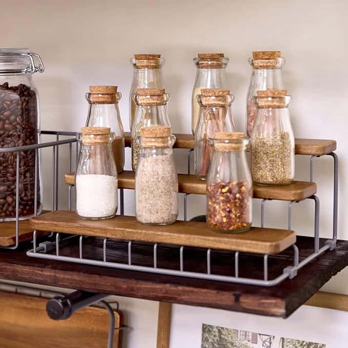 iDesign Ria Safford Collection Acacia Wood and Wire Three Organizer, 12" x 8.5" x 5", 3 Tier Spice Rack