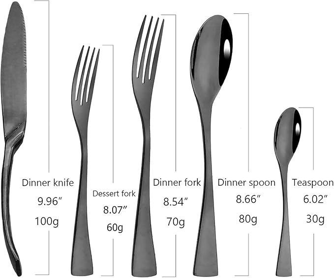 Black Tableware 20Pcs Mirror Polished 18/10 Stainless Steel Luxury Flatware - Heavy Cutlery Set Service For 4 Include Knives/Forks/Spoons/Salad Fork/Teaspoon, Dishwasher Safe