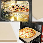 homEdge Pizza Stone Set, Heavy Duty Round Cordierite Baking Stone for Bread, Pizza,Cooking Stone with Bamboo Pizza Peel Paddle for Oven and Grill-15"x12"