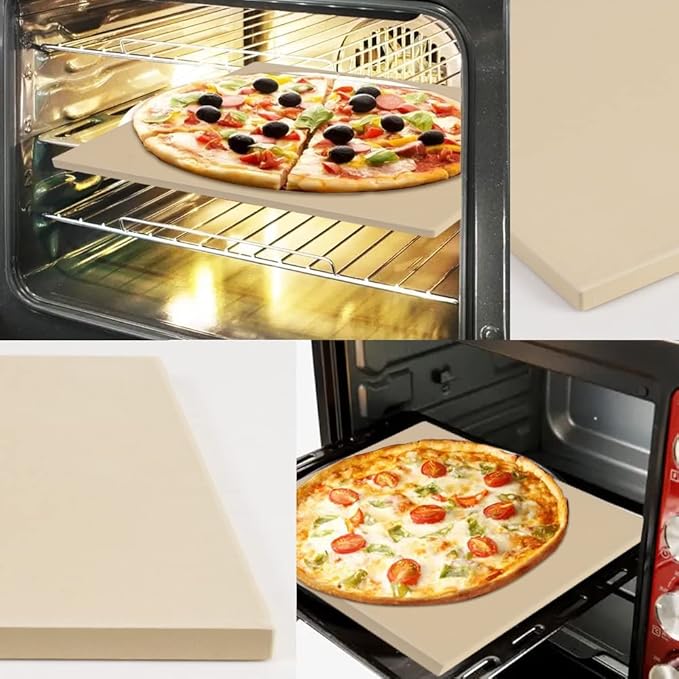 homEdge Pizza Stone Set, Heavy Duty Round Cordierite Baking Stone for Bread, Pizza,Cooking Stone with Bamboo Pizza Peel Paddle for Oven and Grill-15"x12"