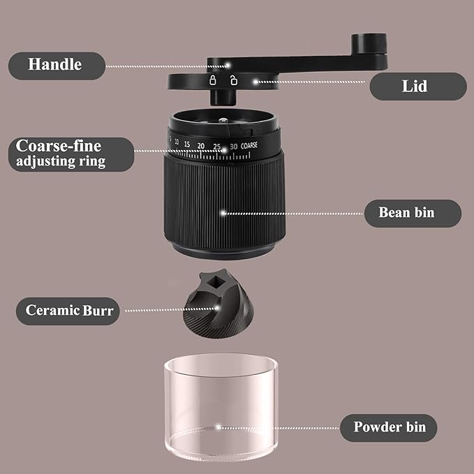 Portable Manual Coffee Grinder with 35 Adjustable Settings,Hand Coffee Bean Mill with 30g Capacity & Crank for Espresso, Pour Over, French Press, Travel (Black)