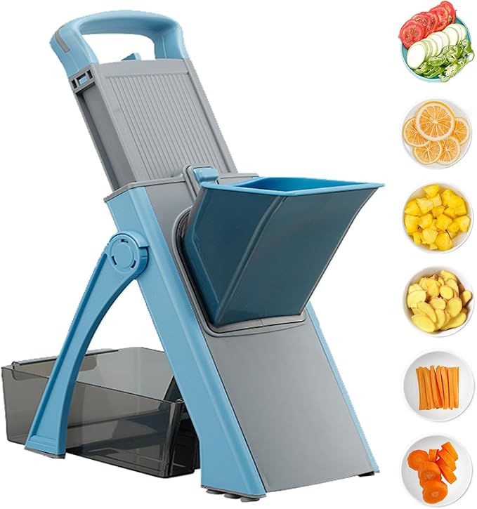 Upgrade Safe Mandoline Slicer for Kitchen, Adjustable Vegetable Chopper, Potato Slicer, French Fry Cutter, Mandoline Slicer for Kitchen (blue)