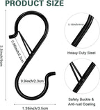 20PCS S Hooks for Hanging,3.5 Inch Heavy Duty Closet Hooks with Safety Buckle,Closet Hooks Hanging for Plants,Clothes,Kitchen Utensil,String Lights,Handbags,Belt, Hat, Cup, Tie (Black)