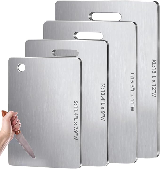 Titanium Cutting Boards for Kitchen - Dual-Sided Stainless Steel Cutting Board Hangable Design, Easy to Clean, Durable and Rust-Resistant for Meat, Vegetables & Fruits
