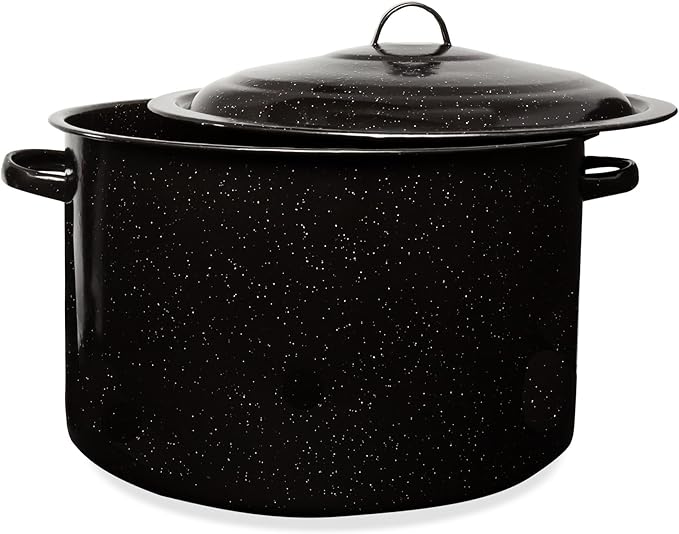 Granite 21 Qt Stockpot, Nonstick Soup Pot With Lid, Speckled Enamel Ware Cookware, Large Stock Pot For Boiling and Cooking, Big Granite Cooking Pot for Stovetop, Campfire, Outdoor Stove
