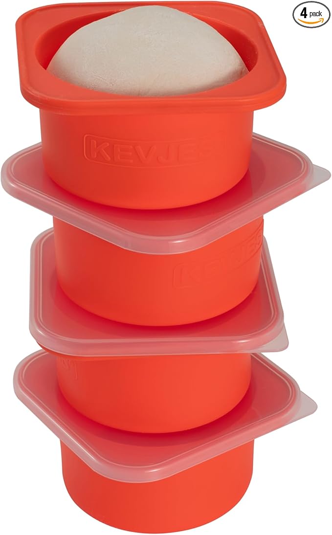 PLUS 1000ml Pizza Dough Proofing Containers for DIY family Artisan Pizza, Food Grade Silicone Stackable Boxes with Lids, Freezer, Fridge, Dishwasher Safe,4sets (Red)
