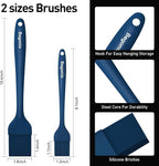 Pastry Brush-Begonia Silicone Basting Brush for Cooking,2pcs 10+8 in Heat Resistant Food Brushes for Baking, Grilling, Cooking and Spreading Oil (Prussian Blue)