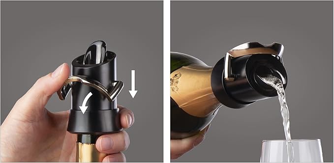 Vacu Vin Premium Champagne Bottle Stopper & Server - Preserve Bubbles for Up to a Week with Airtight Seal - Easy To Use, No Spill & Non-Drip Pouring - Kitchen Bar Counter Essentials