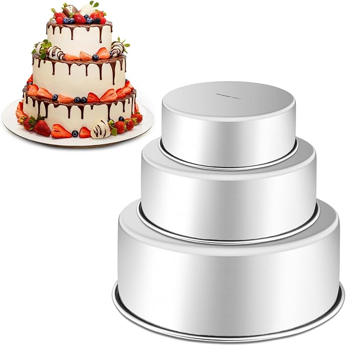 Leonyo Tall Round Cake Pans, 6’’- 8’’- 9½’’ Cake Pan Set for 3, Stainless Steel Round Layer Baking Tier Cake Pans Set, 3-Tiered Cake Tins for Birthday Wedding, Non Toxic & Healthy, Dishwasher Safe