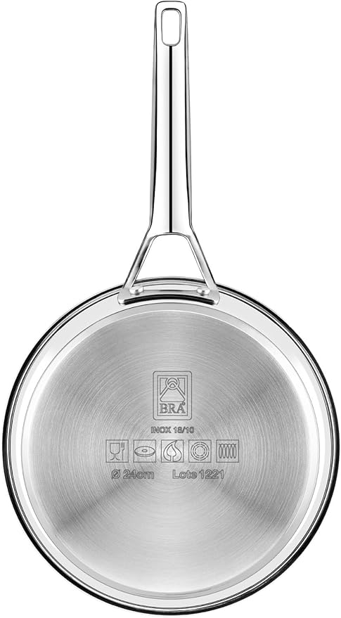 BRA COOKWARE Signature Frying Pan | 9.5 inches Professional Skillet | Stainless Steel Frypan | All Stovetop Compatible - Full Induction Skillet | PFOA Free | w/o Non-Stick Coating | Polished Finish