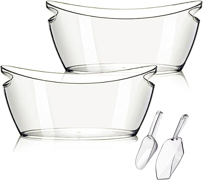Ice Bucket, 2 PCS 5.5L Acrylic Ice Buckets, Large Beverage Tub for Parties, Mimosa Bar Supplies Beverage Tub and Scoops for Champagne Beer Sparkling Wine Cocktails (2-4 bottles)