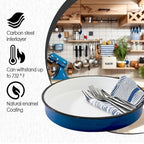 12 Inch Enamel Roasting Pan for Induction Cooktops - Heavy Duty Round Baking Pan for Thanksgiving Turkey Christmas Ham Lasagna & Pizza Dishwasher Safe Oven Broiler & Stovetop Pan