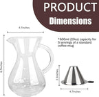 T-mark Pour Over Coffee Maker with Reusable Double-layer Stainless Steel Filter, 600ml/20oz BPA-Free Glass Coffee Carafe, Glass Coffee Maker, Coffee Dripper Brewer