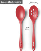 Silicone Spoons for Cooking - Extra Large Kitchen Spoons for Mixing, Serving, & Stirring - 600°F Heat-Resistant Non Stick Utensils Ladle & Skimmer- Dishwasher Safe, Red