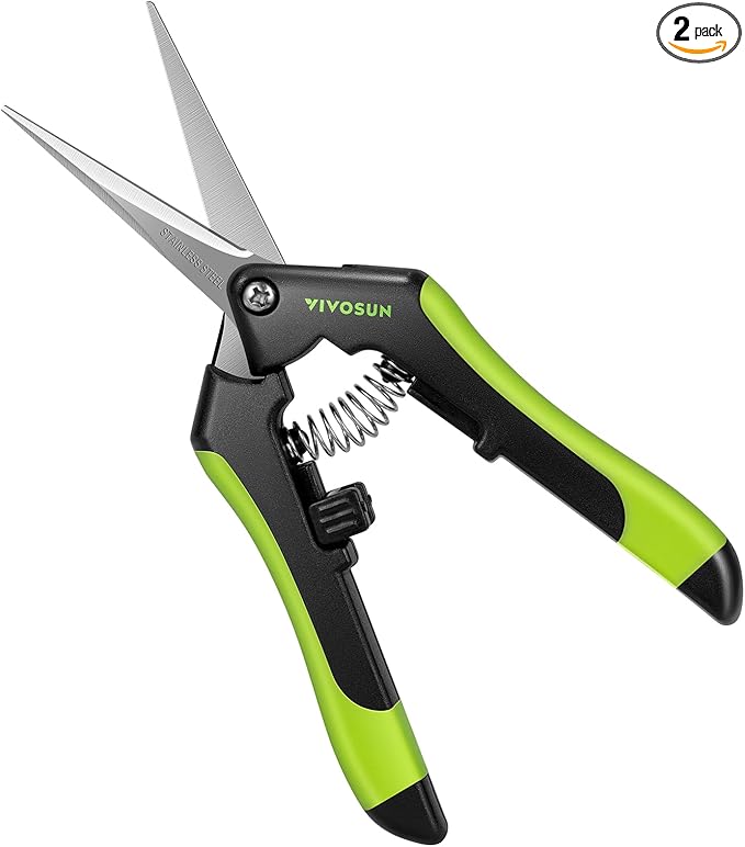 VIVOSUN 2-Pack Gardening Scissors 6.5 Inch Hand Pruner Pruning Shear with Straight Stailess Steel Blades, Black and Green