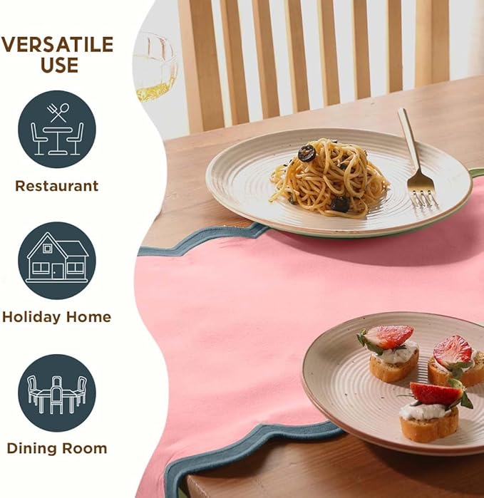 Folkulture Table Runner | Table Runners 90 inches Long | Scallop Table Runner for Farmhouse Decor or Boho Decor | Boho Pink Table Runners for Dining Room Table Decor | Pastel Party Decorations