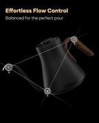 Cocinare FLOW B9 Gooseneck Electric Kettle, Precise Temperature Control for Pour-Over Coffee & Tea Brewing, Stainless Steel Interior, Rapid Heating for Boiling Water 1500W/0.9L (Black Wooden)