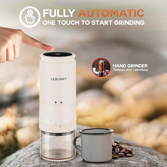 Portable Coffee Grinder – Rechargeable Espresso Coffee Grinder with Stainless Steel Burr Mill for Travel, Camping – Cordless Electric Small Grinders with 38 Adjustable Grind Settings