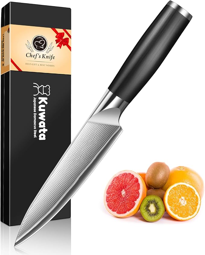 Kuwata Japanese Utility Knife, 5 inch Handcrafted VG10 Stainless Steel Paring Knife, Professional Japanese Kitchen Knives with Ergonomic Handle Grip and Gift Box