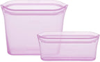 Zip Top Reusable Food Storage Bags | 2 Bag Set [Lavender] | Silicone Meal Prep Container | Microwave, Dishwasher and Freezer Safe | Made in the USA