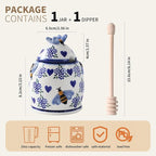 ZOOBEE Ceramic Honey Pots with Dipper and Lid Farmhouse Style,10oz Honey Jar with Dipper,Handpainted Honey Jars with Bees,Easily Wash-Deep Love